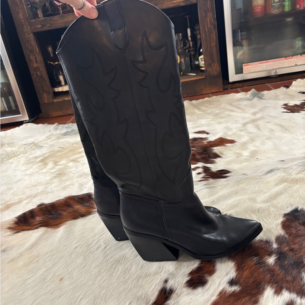 Arizona Jean Company Black Western-Inspired Leather Mid-Calf Boots